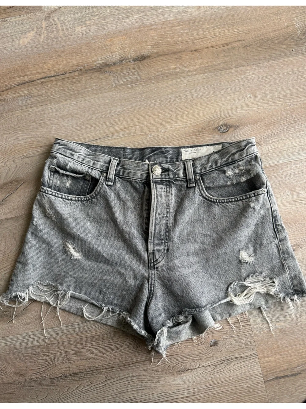 rag & bone Distressed Grey Denim Cutoff Shorts